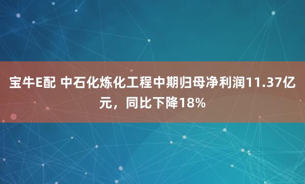 宝牛E配 中石化炼化工程中期归母净利润11.37亿元，同比下降18%